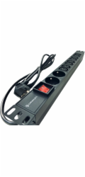 Rozvodný panel Conexpro 19" 8x230V, 16A, černý, kabel 1,4m, hliníkový
