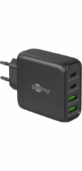 Goobay Víceportová rychlonabíječka USB-C, PD, GaN, 68 wattů (černá, 2x USB-C, 2x USB-A, Power Delivery, QuickCharge)