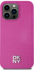 DKNY  DKHMP15SPSHRPSP iPhone 15 / 14 / 13 6.1 růžové/růžové pevné pouzdro Kožený vzor Kovové logo MagSafe
