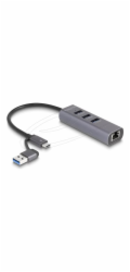 DeLOCK 3portový USB Hub 5 Gbps + Gigabit LAN s USB Type-C (šedý)