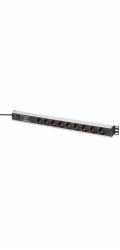 Digitus Steckdosenleiste PDU mit Aluminiumprofil, 9-fach (schwarz/aluminium, 2 Meter Kabel, 1 HE, mit Netzfilter und Überspannungsschutz)