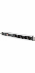 Digitus 19 Steckdosenleiste mit Aluminiumprofil, 5-fach, 1HE (schwarz/aluminium, 2 Meter Kabel, Schalter, Überspannungsschutz, Netzfilter, Stecker Typ-C)