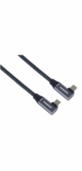 PremiumCord USB-C 2x zahnutý kabel ( USB 3.2 GEN 2x2, 5A, 100W, 20Gbit/s ) bavlněný oplet, 3m