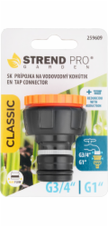Přípojka Strend Pro Garden, G1", s redukcí G3/4", na vodovodní kohoutek, vnitřní závit, MAX FLOW