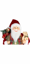 Dekorace MagicHome Vánoce, Santa, s dárkem a medvědem, červený, 60 cm