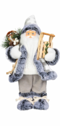 Dekorace MagicHome Vánoce, Santa se sáňkami, bílo-šedý, 45 cm