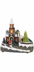 Dekorace MagicHome Vanoce, kostel, plast, 1xLED tepla bila, 21x14.5x20.8 cm, 3xAA