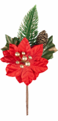 Větvička MagicHome Vánoce, s květem poinsettie, červená, 18 cm