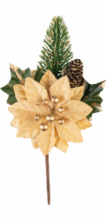 Větvička MagicHome Vánoce, s květem poinsettie, zlatá, 18 cm