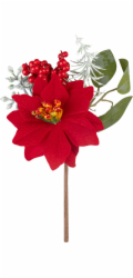 Větvička MagicHome Vánoce, s květem poinsettie, červená, 19 cm