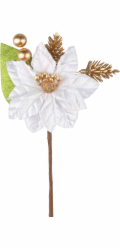 Větvička MagicHome Vánoce, s květem poinsettie, bílá, 16 cm