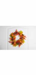 Věnec MagicHome Nature, podzimní, oranžový, javorové listy, 40 cm