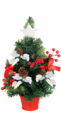 Stromček MagicHome Vianoce, ozdobený, červený, s listami, 40 cm