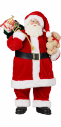 Dekorácia MagicHome Vianoce, Santa s darčekmi a medvedíkom, červený, 46 cm