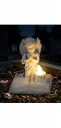 Dekorace MagicHome, Modlící se andílek na knize, LED, polyresin, na hrob, 11,5x7,5x13,5 cm