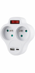 Zásuvka Strend Pro, rozbočovacia, rozdvojka, biela, 2x 16 A, USB A+C, vypínač