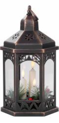 Lucerna MagicHome Vánoce Morocco, LED teplá bílá, svíčky, černá, 3xAAA, plast, časovač, 18x15x32 cm