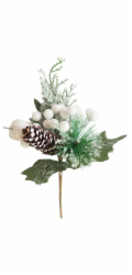 Vetvička MagicHome Vianoce, so šiškou, biela, 21cm