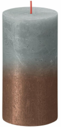 Sviečka Bolsius Rustic, valcová, Vianoce, Sunset Eucalyptus Green + Copper, 130/68 mm