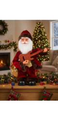 MagicHome Vánoční dekorace, Santa s kytarou, 3xAAA, 35 cm, hrající