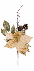 MagicHome Vánoční větvička s květem poinsettie, zlatá, 34 cm