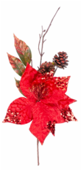 MagicHome Vánoční větvička s květem poinsettie, červená, 34 cm