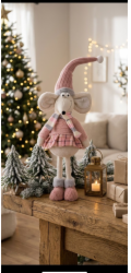 MagicHome Vánoční figurka, Myška, růžová, látka, 19x17x59 cm