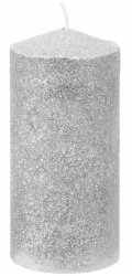 MagicHome Vánoční svíčka, 5,5x12 cm, válcová, stříbrná, s glitry