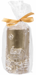 Vánoční svíčka MagicHome, 7x12,5 cm, zlatá, s 3D krajinou