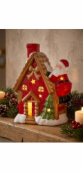 MagicHome Vánoční dekorace, Dům se Santou na střeše, LED, terakota, 2xAAA, 27x13x34 cm