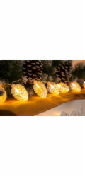 Řetěz MagicHome Christmas Pine, 10x LED teplá bílá, s borovicovými šiškami, 2xAA, jednoduché světlo,