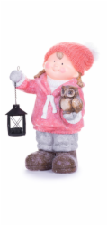MagicHome Vánoční figurka, Holčička s lucernou a sovou, keramika, 28x18,5x39,5 cm