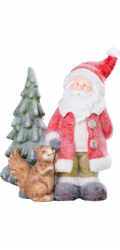 Dekorace MagicHome Vánoce, Santa s veverkou a stromkem, 1 LED, 2xAAA, keramika, 35,50x20x46 cm