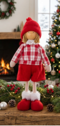 MagicHome Vánoční dekorace, Chlapeček v kostkované košili, 32 cm