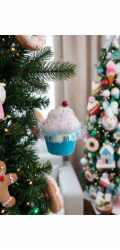 Dekorace MagicHome Christmas Candy Line, muffin, modrá, závěsná, 7x7x11 cm