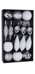 MagicHome Vánoční koule, sada, 16 ks, bílo - stříbrné, na vánoční stromek, 8-15 cm