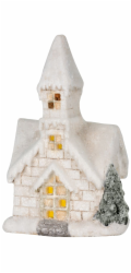 Dekorace MagicHome Vánoce, kostel, 3 LED žlutá, keramika, 2xAAA, vnitřní, 17x11x27 cm