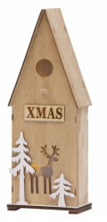 Dekorace MagicHome Christmas Woodeco, ptačí budka, 3 LED diody, 12x7x32 cm