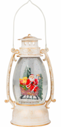 Lampáš MagicHome Vianoce Retro, LED teplá biela, so santom na saniach, s trblietkami, biely, 3xAA, p