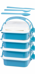 MagicHome Lunchbox, čtvercový, 4 kusy, s příbory, 4x0,8 litru, 16x19,5x26 cm