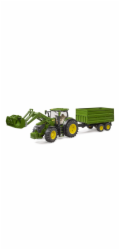 Bruder Traktor John Deere 7R 350 s čelním nakladačem a tandemovým přepravním přívěsem