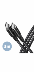 AXAGON BUCM-CM30AB, HQ kabel USB-C <-> USB-C, 3m, USB 2.0, PD 60W 3A, ALU, oplet, černý