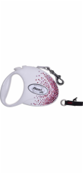 FLEXI Glam Splash Pink with Swarovski crystals M - Dog Retractable lead - 5 m - white