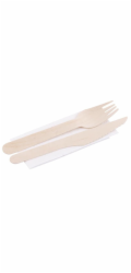 Příbory MagicHome Woodline ECO, dřevěné, nůž, vidlička, ubrousek, 100% Natural