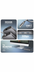 AXAGON HMC-8HLSA, USB 5Gbps hub, 3x USB-A, HDMI 4k/60Hz, RJ-45 GLAN, SD/microSD, audio, PD 100W, kabel USB-C 20cm
