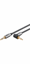 Goobay Propojovací audio kabel Plus AUX 3,5mm stereo, 90° (černý/stříbrný, 1 metr, úhlový)
