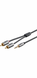 Goobay Plus audio adaptérový kabel AUX 3,5 mm jack > stereo RCA zástrčka (černo-stříbrná, 3 metry)