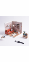 RoboTime 3D dřevěná skládačka Miniatura domečku Útulný obývací pokoj