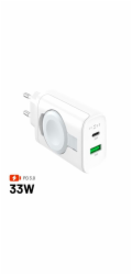 Nabíječka FIXED Power Socket s USB-A a USB-C výstupem a vyklápěcí nabíječkou pro Apple Watch, 33W, bílá, síťová