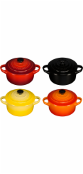Le Creuset Stoneware Set of 4  petite Casseroles 10x5cm red